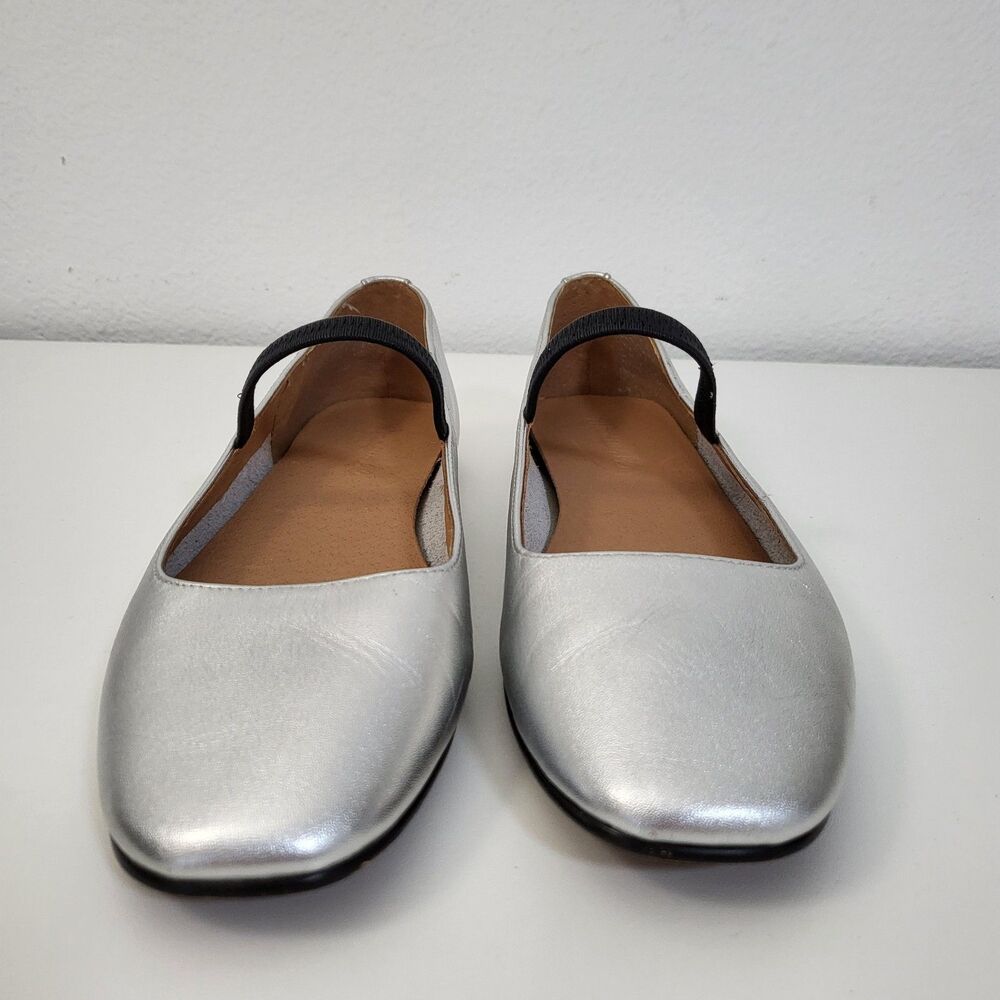 Madewell Silver Leather Ballet Flats with Black Strap - Picture 3 of 16